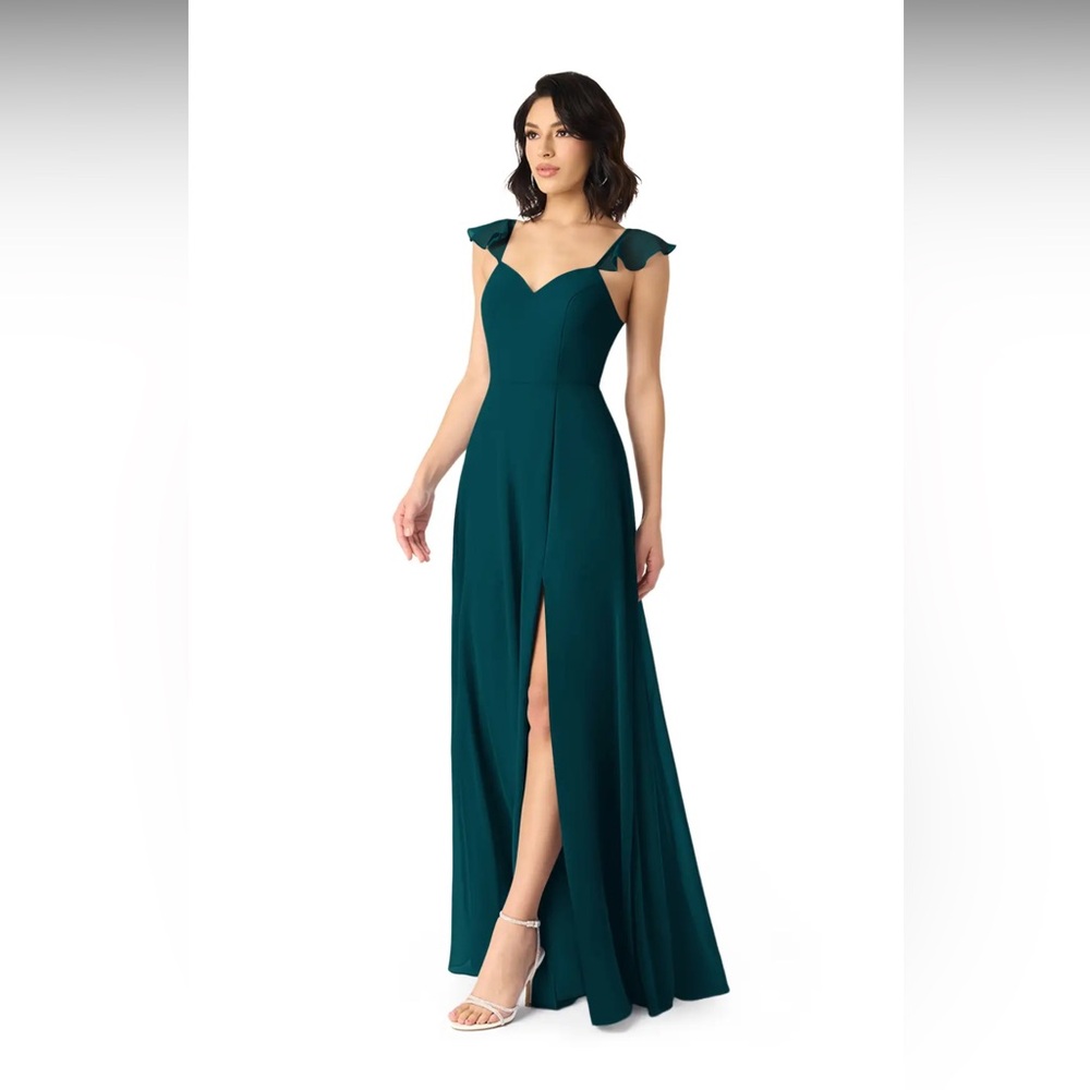 Azazie Everett Pine Green A-Line V-Neck Bridesmaid Dress